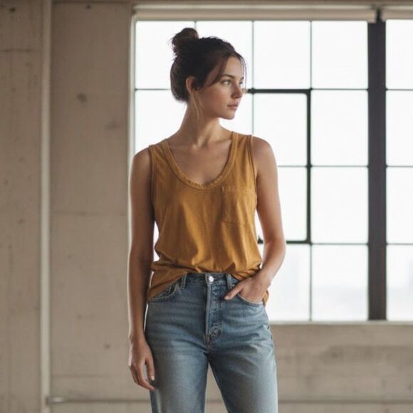 James Perse Vintage Sleeveless Pocket Tank Mustard Yellow Size X-Small NWOT - Picture 1 of 7